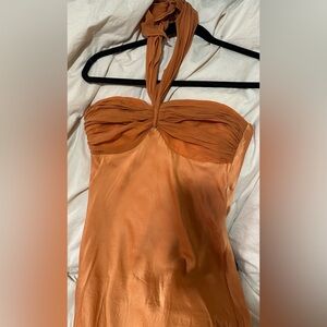 Elegant High Low Coral Orange Dress DINA-BAR-EL 100% Silk evening gown